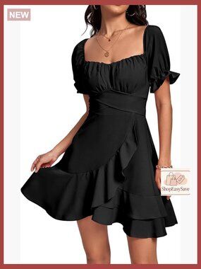 Square Neck Ruffle Mini Dress Off Shoulder A-Line Flowy Summer Party
